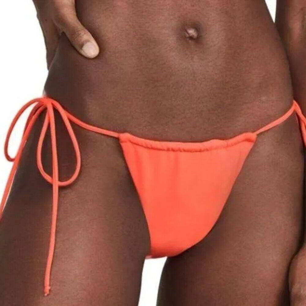 Good American Tiny Ties Bikini Bottom in Hot‎ Coral Size 3 (Large) NWT